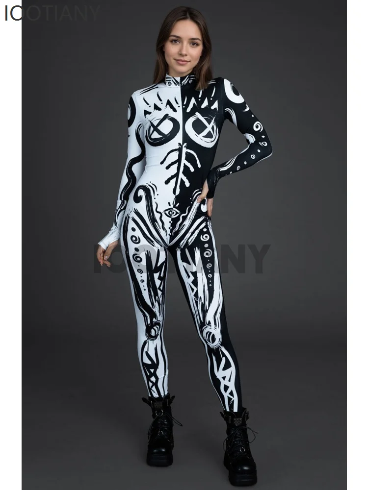 Halloween Women's 3d Printing Sexy Black And White Tribal Wizard Eye Jumpsuit Carnival Party Cosplay Stage Performance Costume
Halloween Women's 3d Printing Sexy Black And White Tribal Wizard Eye Jumpsuit Carnival Party Cosplay Stage Performance Costume
