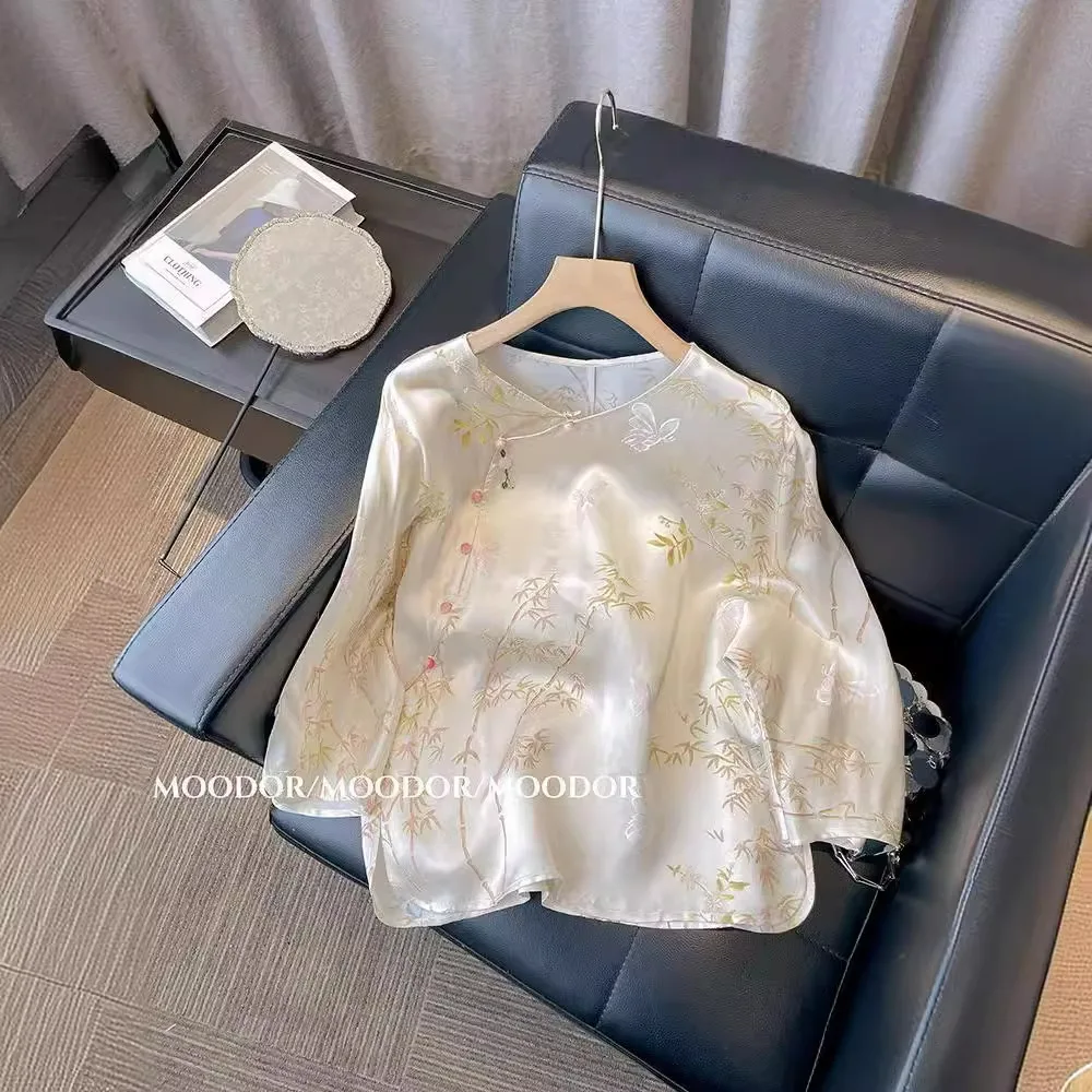 New Chinese Style Bamboo Printed Loose Short Sleeve Round Neck Shirt Women Summer Vintage Youthful Blouse
New Chinese Style Bamboo Printed Loose Short Sleeve Round Neck Shirt Women Summer Vintage Youthful Blouse