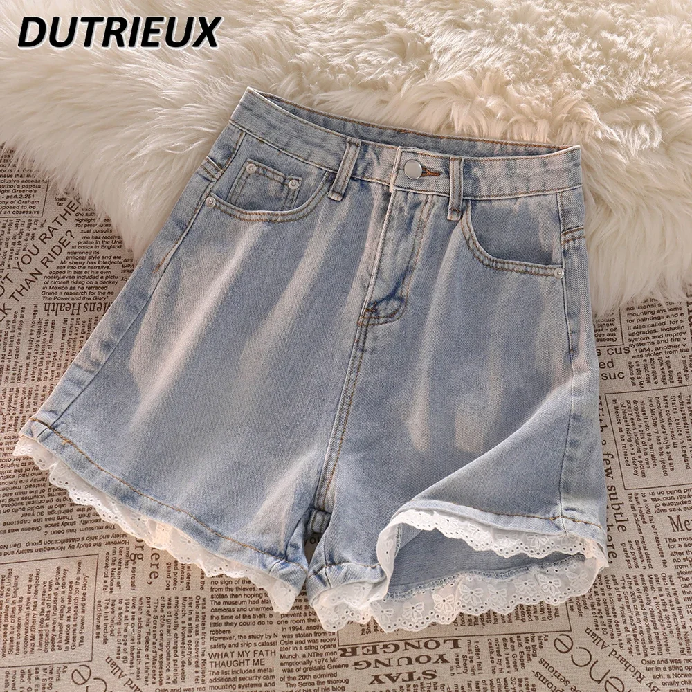 Japanese-Style Girls Retro Denim Shorts Sweet Cute Women's Short Jeans Lace Design Slimming and Straight Wide Leg Pants
Japanese-Style Girls Retro Denim Shorts Sweet Cute Women's Short Jeans Lace Design Slimming and Straight Wide Leg Pants