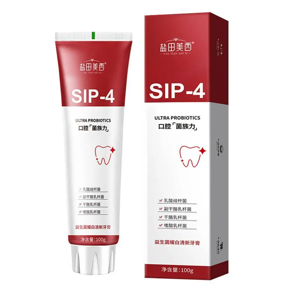 100g Sip-4 Probiotic Whitening Toothpaste Brightening Yellow Improve Stain Teeth Fresh Toothpaste Breath Removing Toothpaste 
100g Sip-4 Probiotic Whitening Toothpaste Brightening Yellow Improve Stain Teeth Fresh Toothpaste Breath Removing Toothpaste