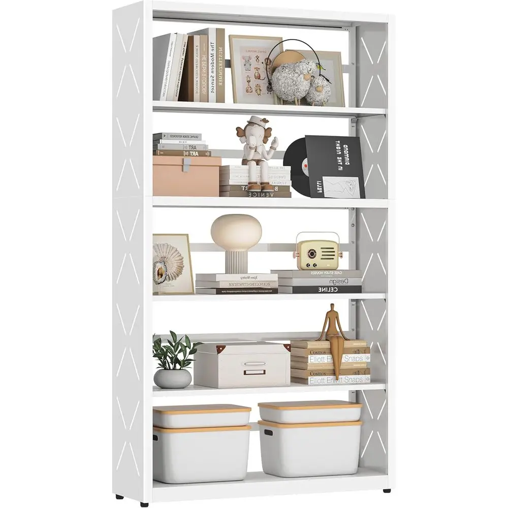 5-Tier Wide Adjustable Bookshelf, Tall White Storage Unit with Bookends, Ideal for Living Room and Home Office Display.
5-Tier Wide Adjustable Bookshelf, Tall White Storage Unit with Bookends, Ideal for Living Room and Home Office Display.