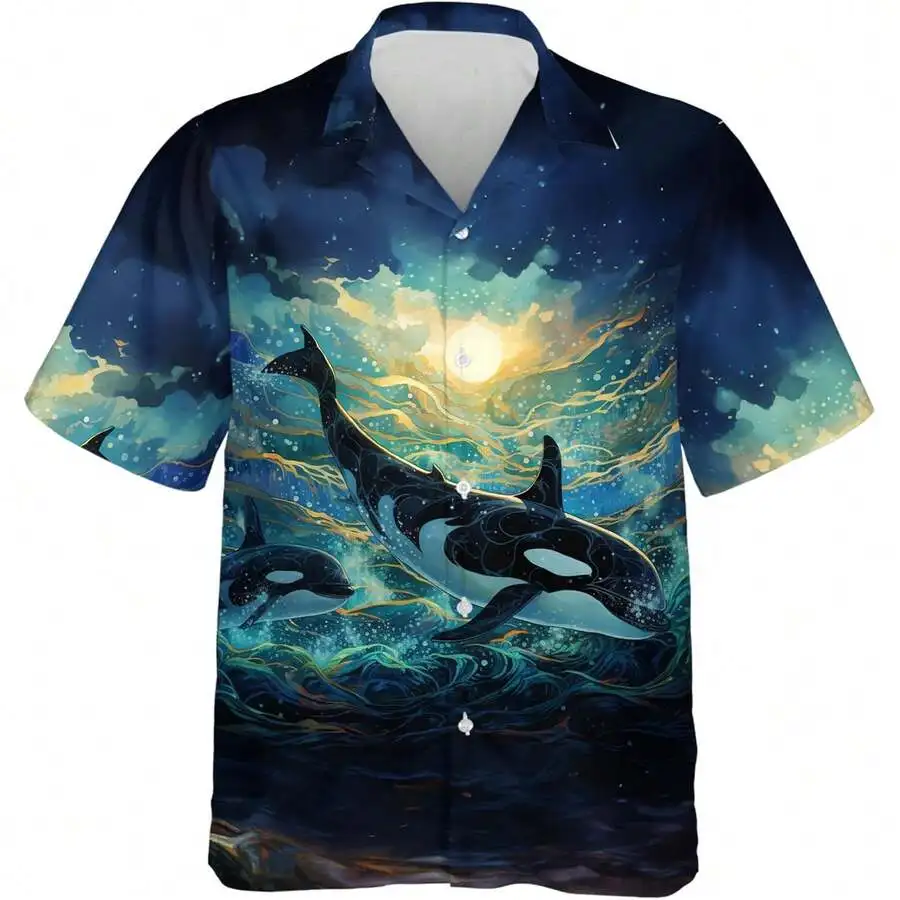Mens Hawaiian Shirt With Orca Whale Ocean Night Print Lightweight Polyester Casual Shirt
Mens Hawaiian Shirt With Orca Whale Ocean Night Print Lightweight Polyester Casual Shirt