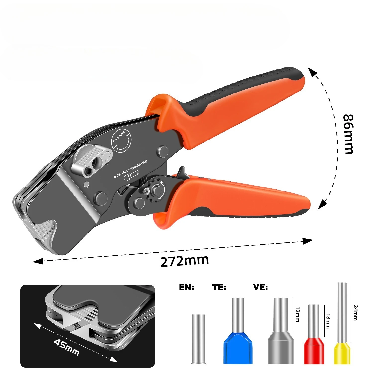 Wire Ferrule Crimping Tool Kit AWG 30-5 Self-Adjusting Ratchet Crimper for End-Sleeves Wire Ends Terimnals Ferrule Clamps Plier
Wire Ferrule Crimping Tool Kit AWG 30-5 Self-Adjusting Ratchet Crimper for End-Sleeves Wire Ends Terimnals Ferrule Clamps Plier