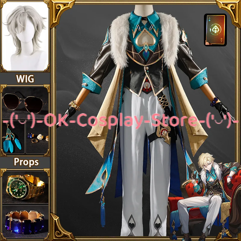 Aventurine Cosplay Costume Wig Game Honkai Star Rail Uniform Hat Sunglasses Rings Watch Card Earrings Halloween Party Men
Aventurine Cosplay Costume Wig Game Honkai Star Rail Uniform Hat Sunglasses Rings Watch Card Earrings Halloween Party Men