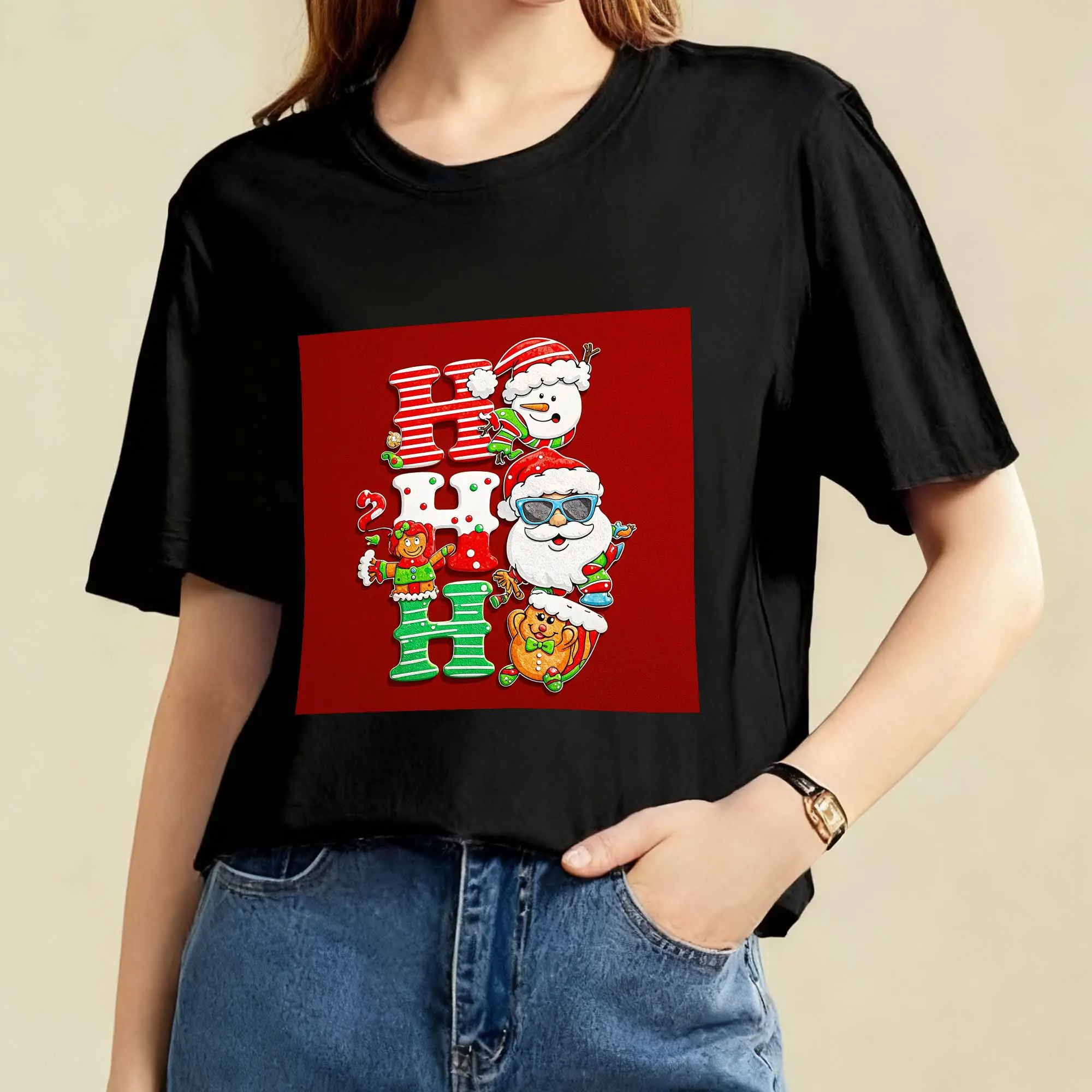 Santa T-Shirt with Hat Print, Women's Short Sleeve Casual Tee
Santa T-Shirt with Hat Print, Women's Short Sleeve Casual Tee