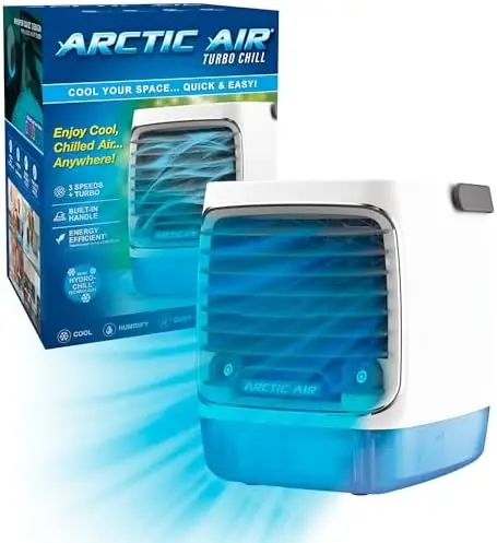 Ontel Arctic Air Turbo Chill Cooler with HydroChill, 4-Speed, 8-Hour Runtime, LED Fan for Home/Office
Ontel Arctic Air Turbo Chill Cooler with HydroChill, 4-Speed, 8-Hour Runtime, LED Fan for Home/Office