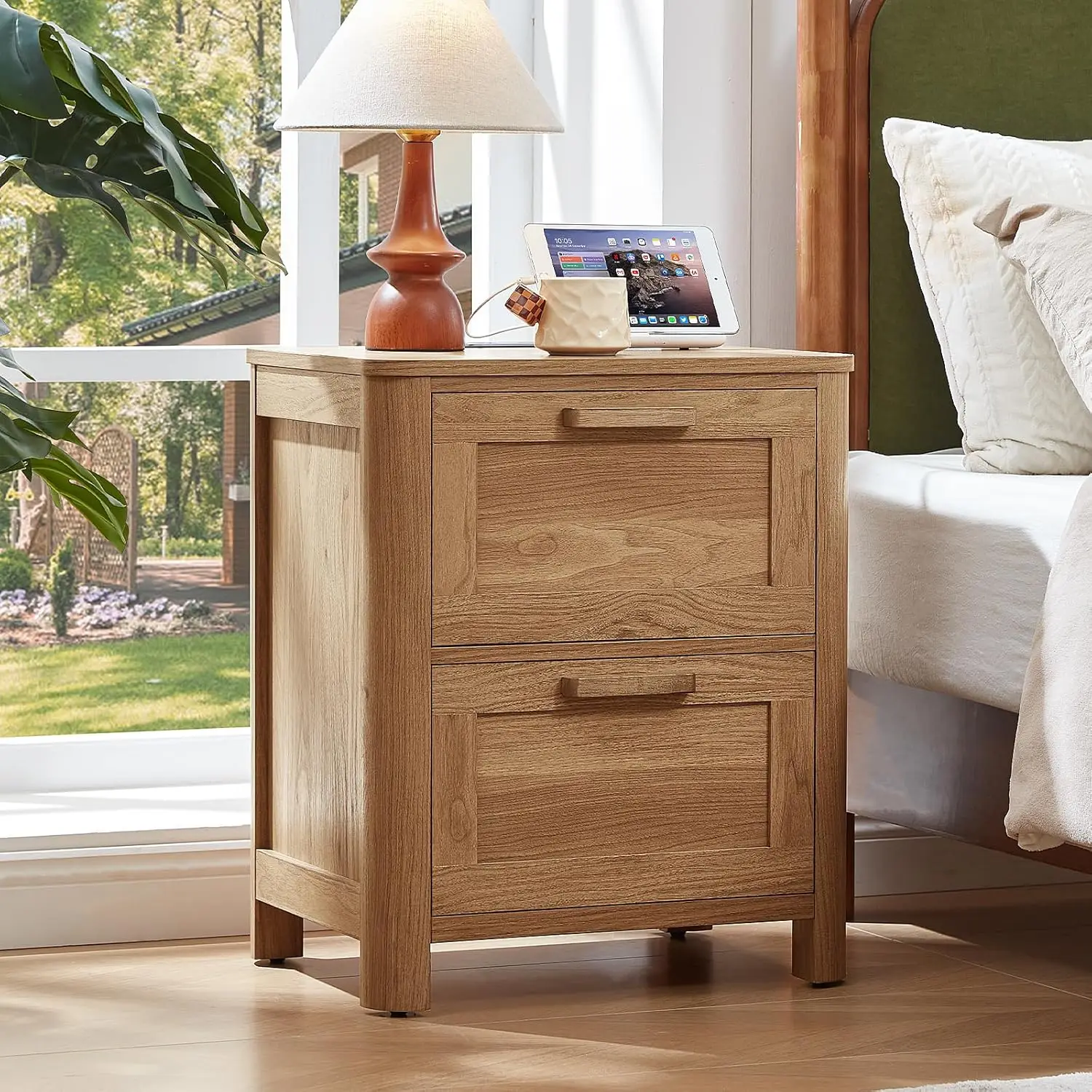 Farmhouse Nightstand with Charging Station, End Tables Bedroom with 2 Large Drawers & 4 Thickened Table Legs, Dark, Customized
Farmhouse Nightstand with Charging Station, End Tables Bedroom with 2 Large Drawers & 4 Thickened Table Legs, Dark, Customized