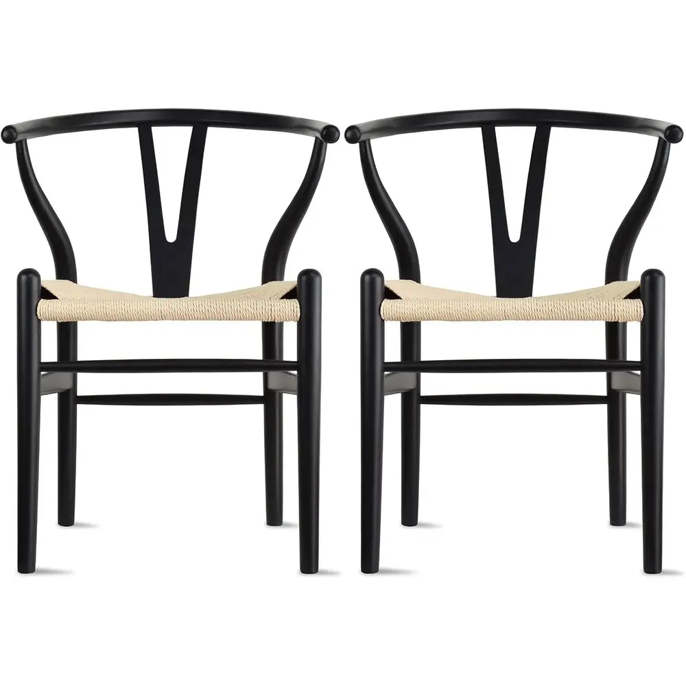 Pair of Solid Wood Wishbone Armchairs with Woven Beige Seats for Dining and Office (Black)
Pair of Solid Wood Wishbone Armchairs with Woven Beige Seats for Dining and Office (Black)