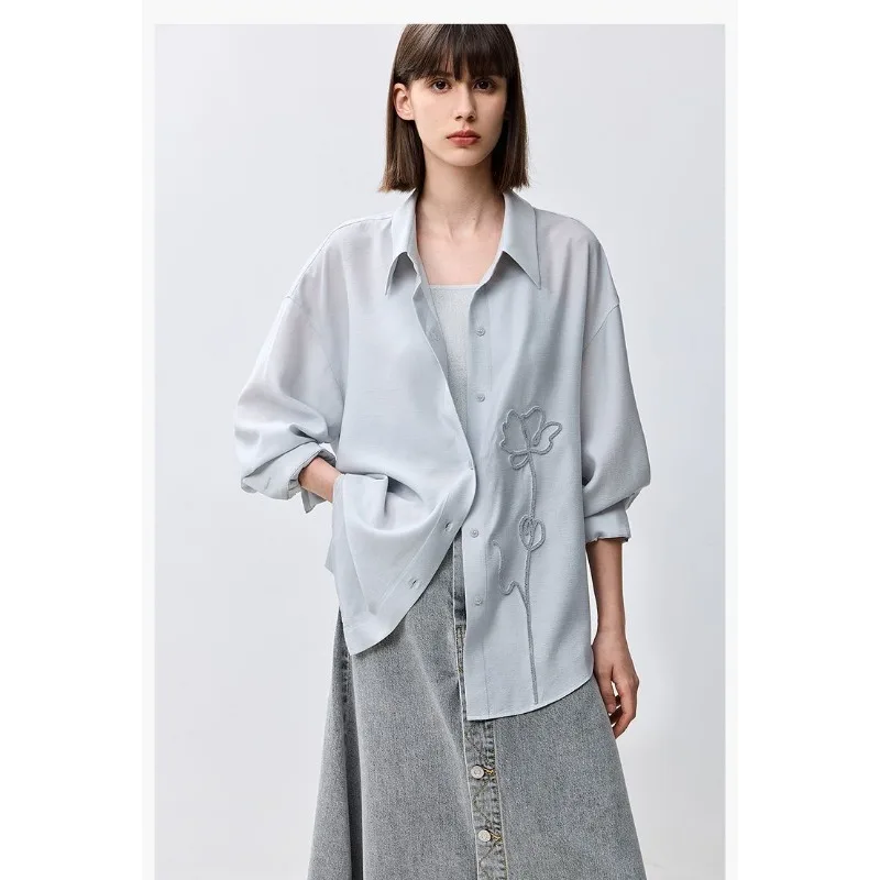 Solid Color Button Long Sleeve Cardigan Women's Spring and Autumn Shirt Flower Embroidered Top
Solid Color Button Long Sleeve Cardigan Women's Spring and Autumn Shirt Flower Embroidered Top