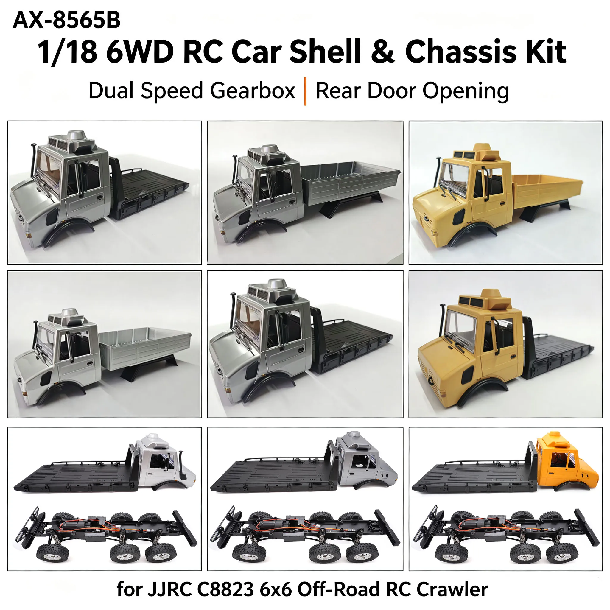1/18 6WD RC Car Shell with Dual Speed Gearbox Chassis Frame Rear Door Opening for JJRC C8823 1/18 6x6 Off-Road RC Crawler Car
1/18 6WD RC Car Shell with Dual Speed Gearbox Chassis Frame Rear Door Opening for JJRC C8823 1/18 6x6 Off-Road RC Crawler Car