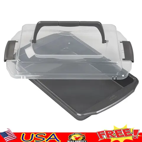 Non-Stick Oblong Cake Pan with Lid 13x9 inch Rectangular Baking Pan Brownies Casseroles Easy Cleanup Durable Heat Distribution