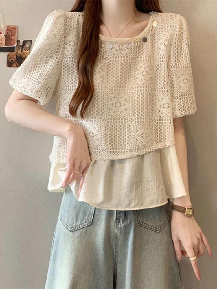 Oversized Fashion Vintage Shirts Hollow Out Fake Two Piece Irregular Solid Color Blouses 2025 Summer New Loose Women's Clothing
Oversized Fashion Vintage Shirts Hollow Out Fake Two Piece Irregular Solid Color Blouses 2025 Summer New Loose Women's Clothing
