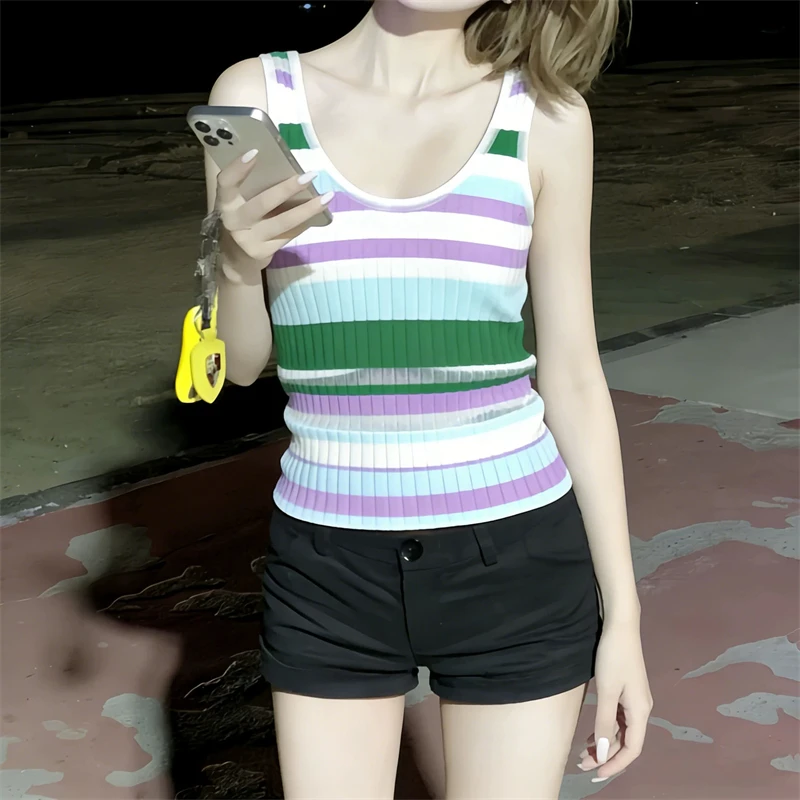 Summer 2026 Women's Striped Knitted Vest Y2K High Quality Fashion Sexy U-Neck Elastic Slim Fit Base Shirt Underwear Tank Top
Summer 2026 Women's Striped Knitted Vest Y2K High Quality Fashion Sexy U-Neck Elastic Slim Fit Base Shirt Underwear Tank Top