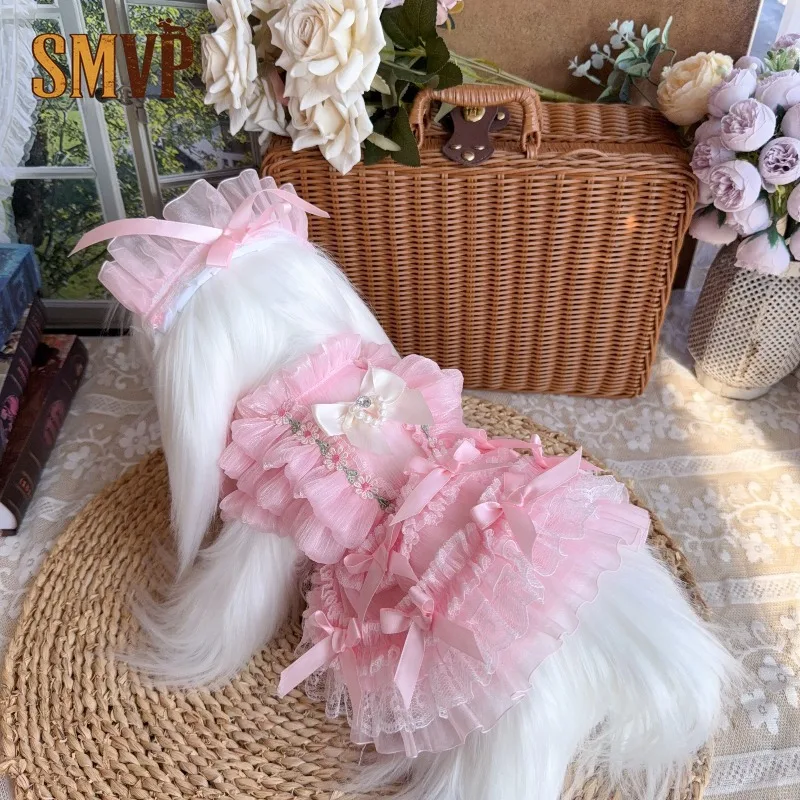 Custom Handmade High-End Series Sweet Lolita Pet Dress Soft Pink Layered Lace Tulle Dress with Bow Decor for Small Cats Dogs
Custom Handmade High-End Series Sweet Lolita Pet Dress Soft Pink Layered Lace Tulle Dress with Bow Decor for Small Cats Dogs