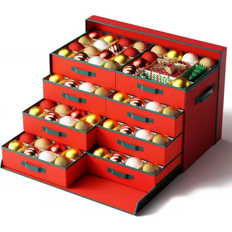 Extra Large Christmas Ornament Storage Box with Lid 128-Count Adjustable Dividers & Individual Trays for Holiday Decor