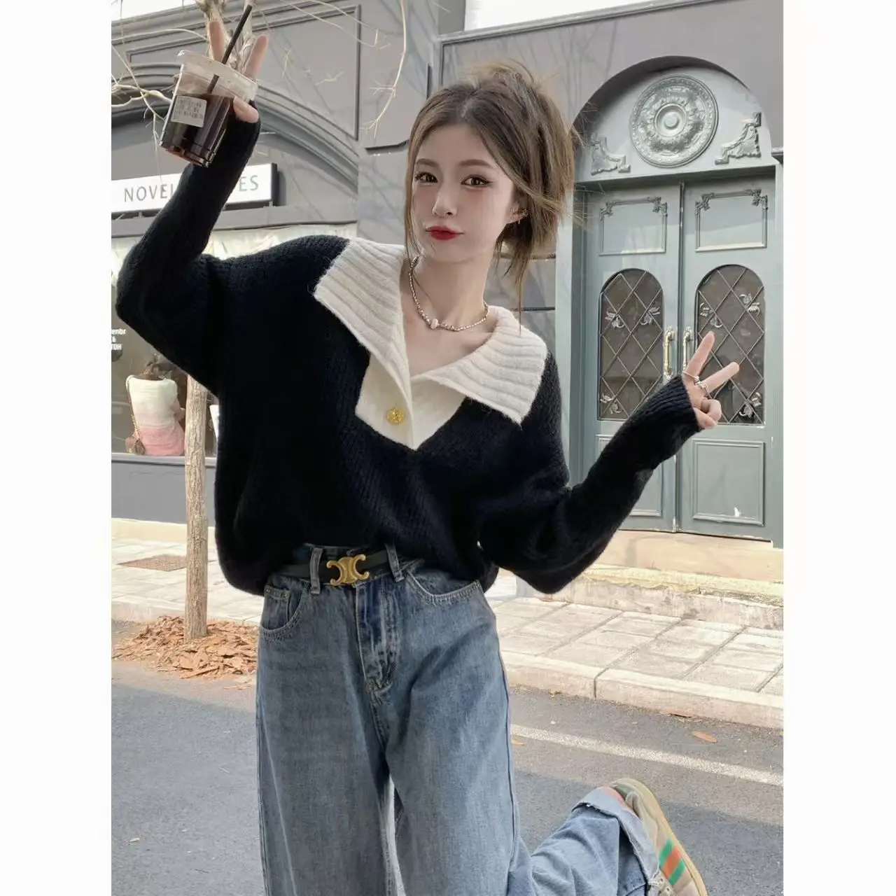 Ladies' Korean Style Lazy Fashion Long Sleeve Knitted Shirt Collar Color Block Top Women's Trendy Polyester Fiber Regular Fit
Ladies' Korean Style Lazy Fashion Long Sleeve Knitted Shirt Collar Color Block Top Women's Trendy Polyester Fiber Regular Fit