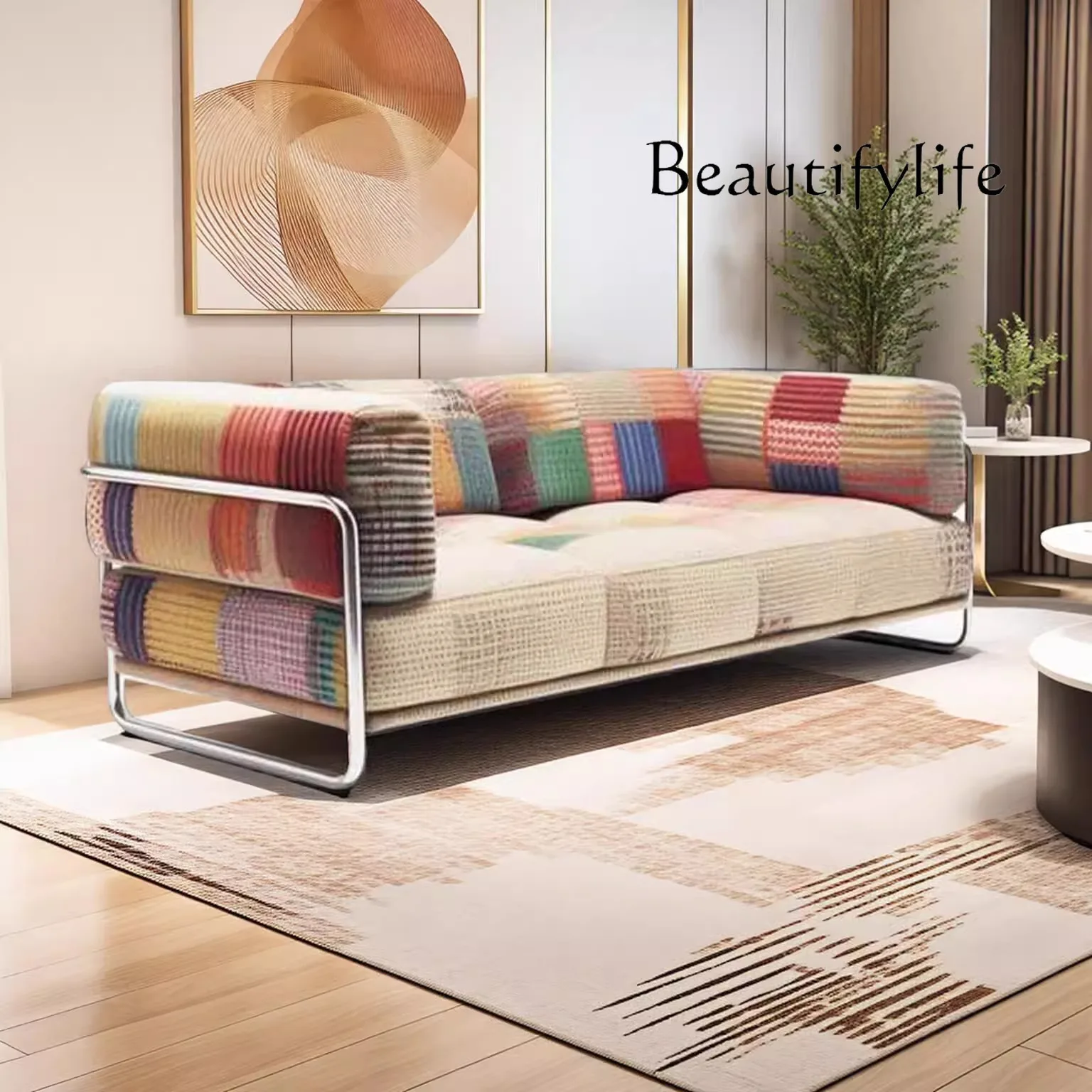 Rainbow sofa medieval designer stainless steel color fabric small apartment straight row sofa 
Rainbow sofa medieval designer stainless steel color fabric small apartment straight row sofa