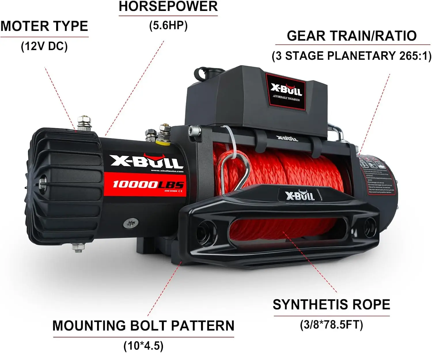 Winch 10000 lb. Load Capacity Electric Winch Kit 12V Synthetic Rope,Waterproof Electric Winch
Winch 10000 lb. Load Capacity Electric Winch Kit 12V Synthetic Rope,Waterproof Electric Winch