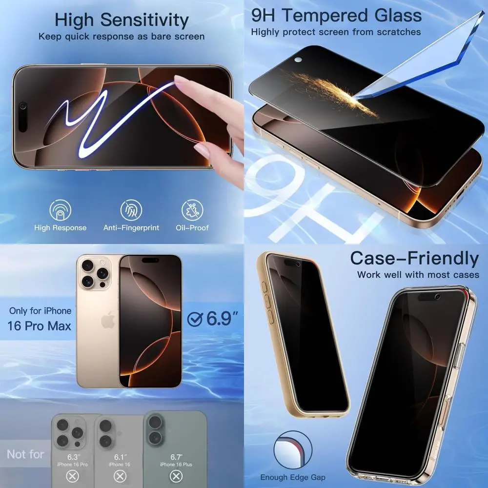 Privacy Sn Protector or iPe 16 Pro Max 6.9-Inch, Anti-Tempered Glass ilm with Easy Installation Tool, 2-Pack
Privacy Sn Protector or iPe 16 Pro Max 6.9-Inch, Anti-Tempered Glass ilm with Easy Installation Tool, 2-Pack