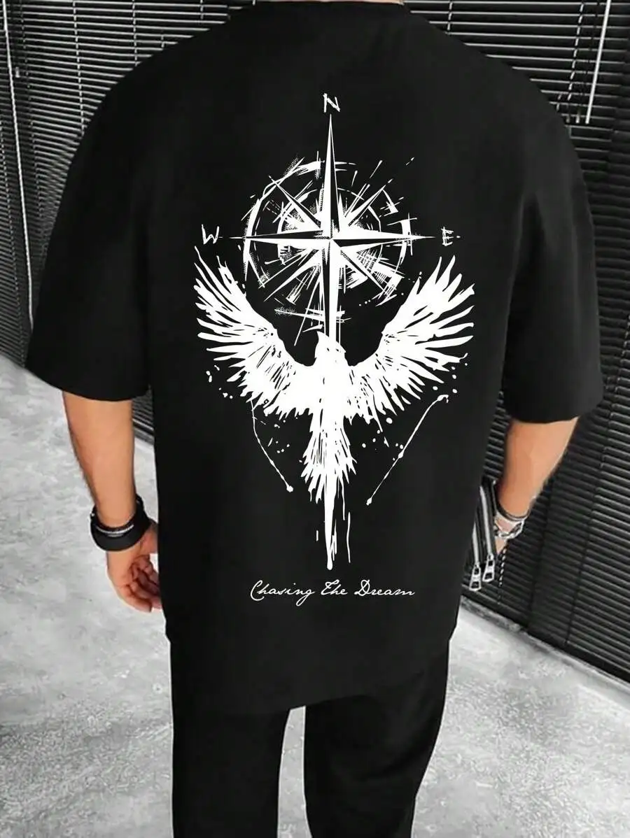 Men's Black Graphic Compass & Wing Print Casual Short Sleeve T-Shirt
Men's Black Graphic Compass & Wing Print Casual Short Sleeve T-Shirt