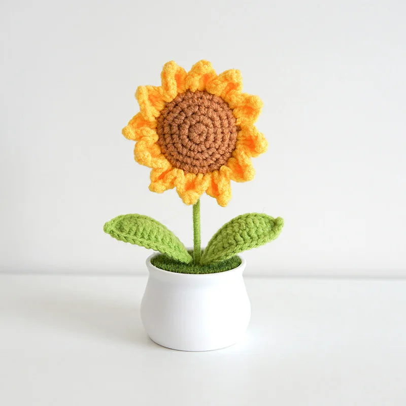 

2pcs Finished Handwoven Sunflower Bouquet Knitting Simulation Flower Crochet Gift Diy Valentine's Day Office Home Potted Decor