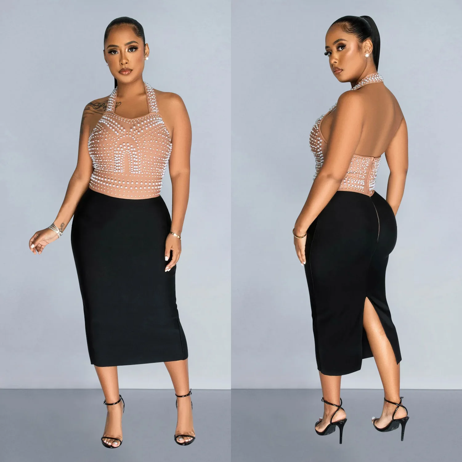 C6873 European and American fashion women's clothing solid color mesh hot diamond neck long dress dress
C6873 European and American fashion women's clothing solid color mesh hot diamond neck long dress dress