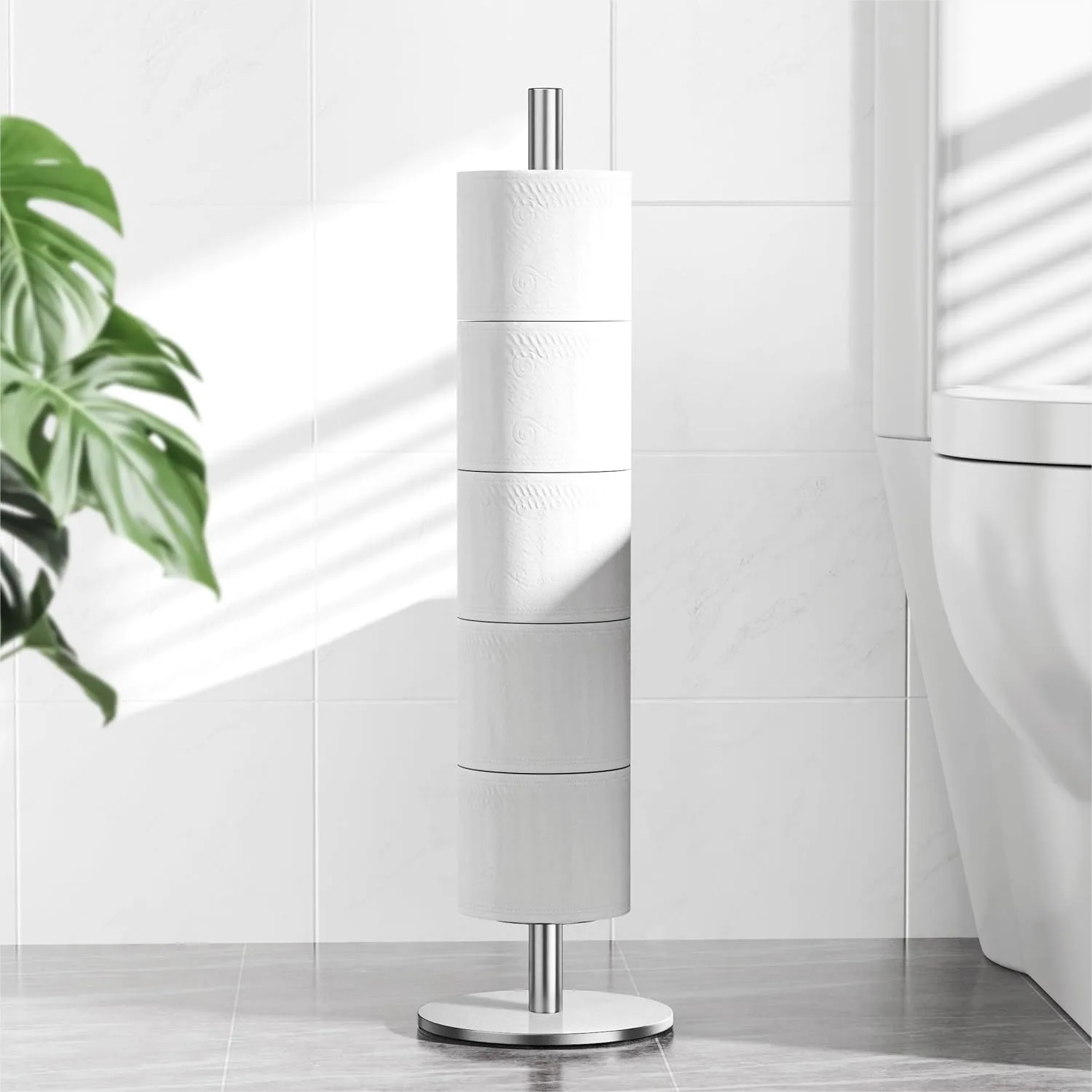 Brushed Nickel Toilet Paper Holder Stand, Stainless Steel Freestanding Toilet Paper Storage with Shelf for 5 Rolls
Brushed Nickel Toilet Paper Holder Stand, Stainless Steel Freestanding Toilet Paper Storage with Shelf for 5 Rolls
