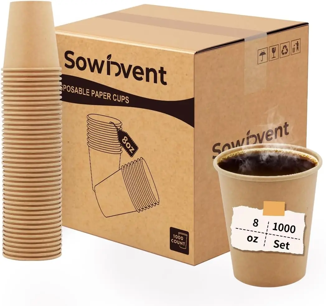 8 oz Kraft Paper Cups 1000 Count, Disposable Hot/Cold Coffee Cups for Parties, Office, Home & Travel
8 oz Kraft Paper Cups 1000 Count, Disposable Hot/Cold Coffee Cups for Parties, Office, Home & Travel