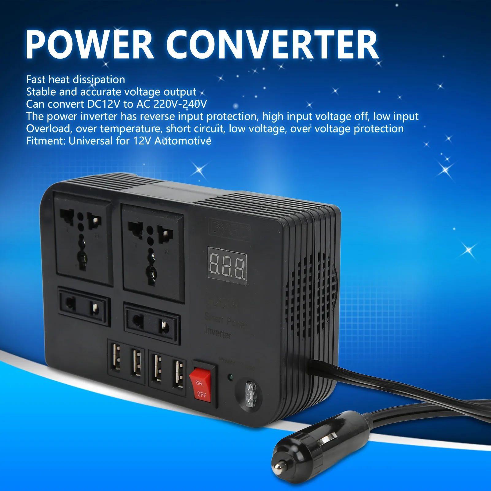 Power Inverter 12V to 600W Modified Sine Cigarette Lighter Voltage Converter Universal for Car AC Converter Power Inverter
Power Inverter 12V to 600W Modified Sine Cigarette Lighter Voltage Converter Universal for Car AC Converter Power Inverter