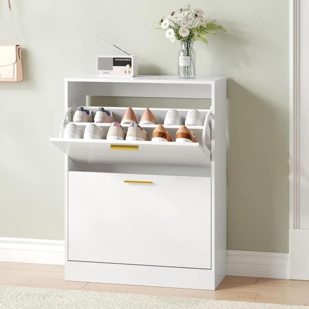 White Freestanding Shoe Cabinet with 2 Drawers and Open Shelves for Entryway Storage
White Freestanding Shoe Cabinet with 2 Drawers and Open Shelves for Entryway Storage