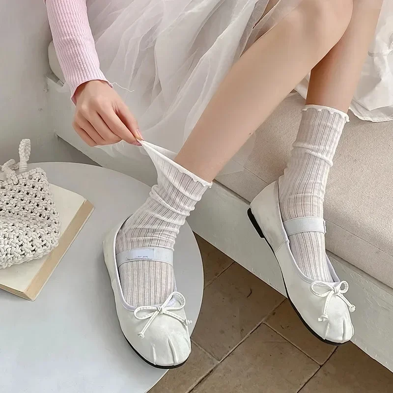 Lolita Kawaii Cute Ruffle Socks Women Summer Thin Mesh Breathable Loose Long Socks Ballet Style Solid Color Black White Socks
Lolita Kawaii Cute Ruffle Socks Women Summer Thin Mesh Breathable Loose Long Socks Ballet Style Solid Color Black White Socks