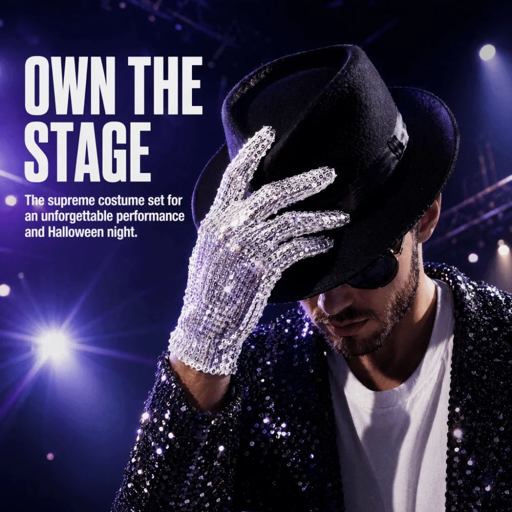 Single Side Sequin Gloves MJ Costumes Formal Gentry Role Play Sequin Glove Hat Sunglasses Set Classics Dress Up
Single Side Sequin Gloves MJ Costumes Formal Gentry Role Play Sequin Glove Hat Sunglasses Set Classics Dress Up