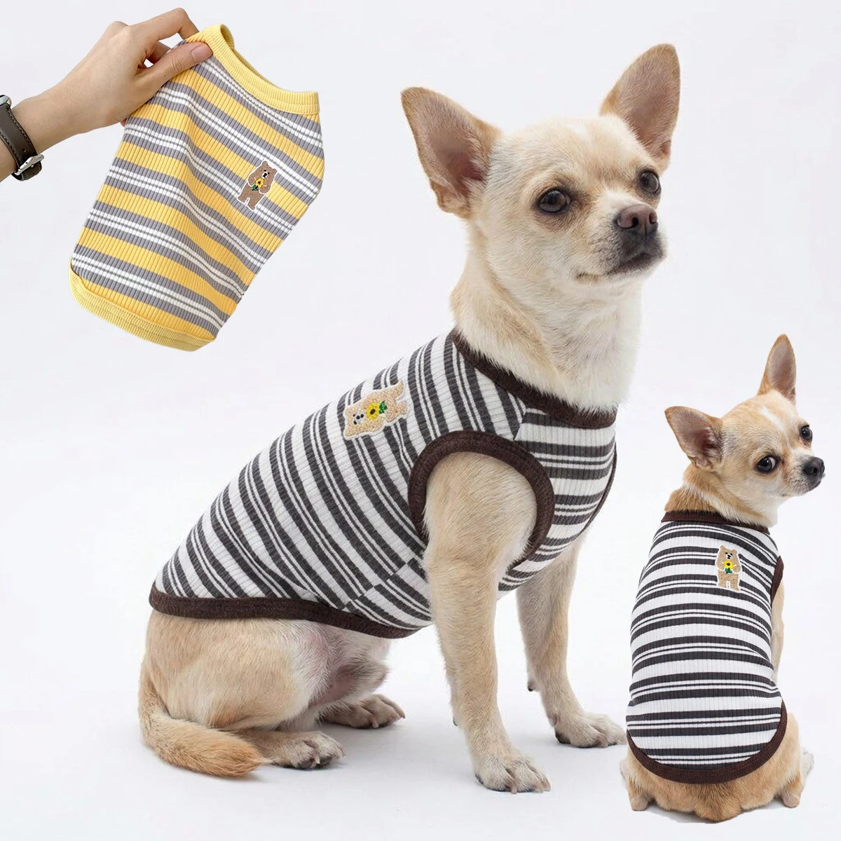 Adorable Striped Dog Vest with Bear Embroidery Soft Cotton Pet Apparel Lightweight Summer Dog Outfit for Small Dogs Puppy
Adorable Striped Dog Vest with Bear Embroidery Soft Cotton Pet Apparel Lightweight Summer Dog Outfit for Small Dogs Puppy
