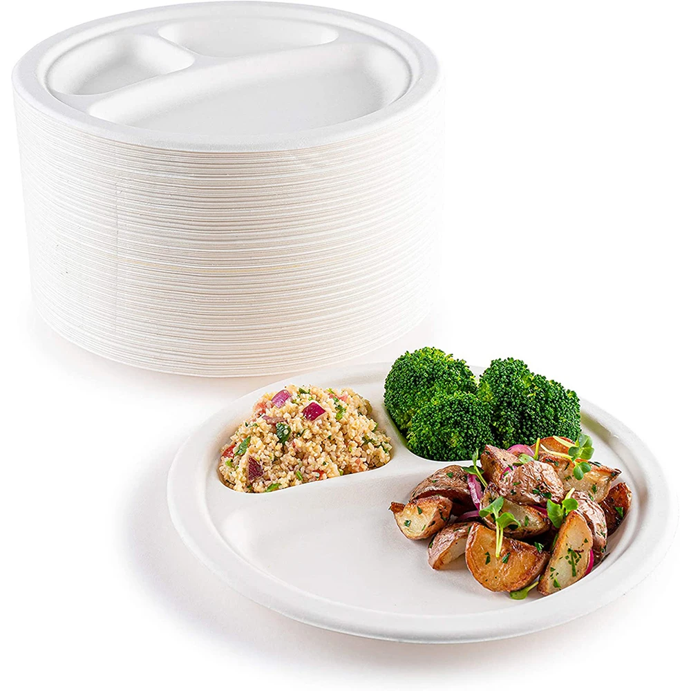 50 Pcs Disposable Plates 100% Compostable 10in Heavy-Duty 3 Grids Environmentally Friendly Disposable Sugarcane Paper Plates
50 Pcs Disposable Plates 100% Compostable 10in Heavy-Duty 3 Grids Environmentally Friendly Disposable Sugarcane Paper Plates