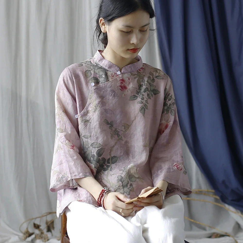 Original Ramie Printed Short Top For Ladies Summer Vintage Chinese Side Cardigan Button Seven-Quarter Sleeve Tang Dress Shirt
Original Ramie Printed Short Top For Ladies Summer Vintage Chinese Side Cardigan Button Seven-Quarter Sleeve Tang Dress Shirt