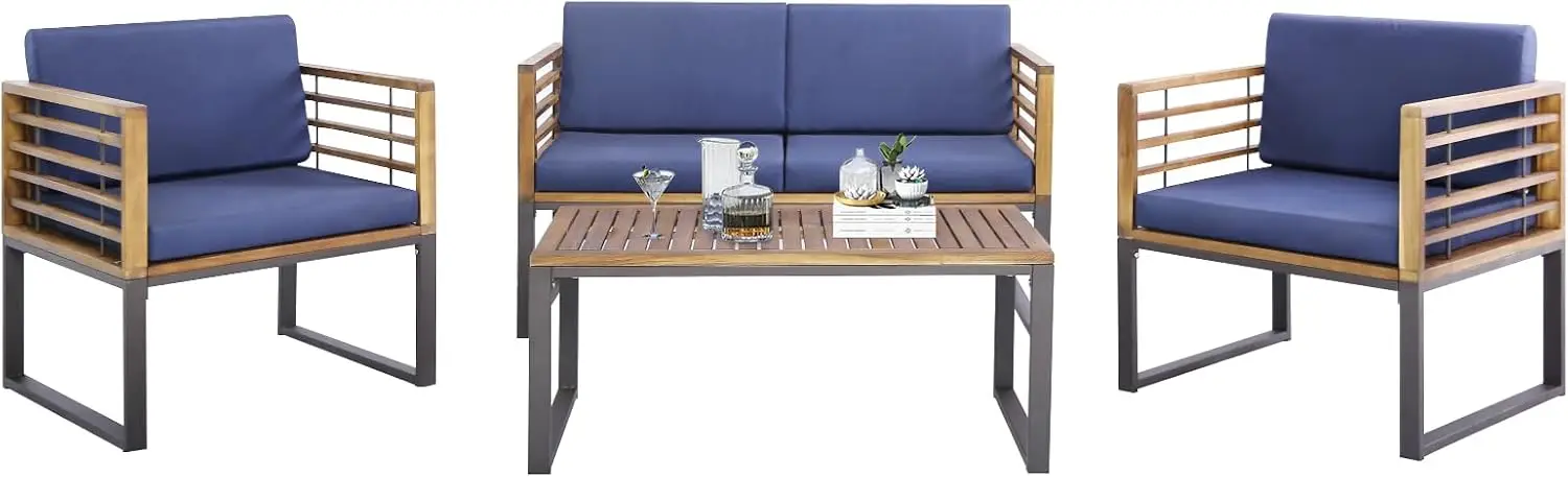 4 Piece Patio Chair Set, Acacia Wood Chair Set w/ 2 Chairs, 1 Loveseat & 1 Coffee Table, Soft Seat & Back Cushions, Outd
4 Piece Patio Chair Set, Acacia Wood Chair Set w/ 2 Chairs, 1 Loveseat & 1 Coffee Table, Soft Seat & Back Cushions, Outd