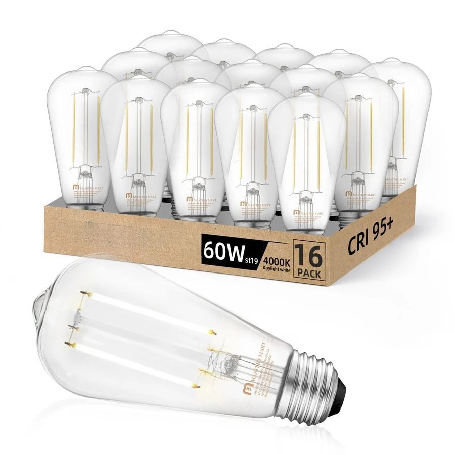 Pack ST19 LED Edison Bulb, 5.5W 60W Equivalent 500LM CRI 95, NonDimmable, 4000K Cool White, E26 Medium Base, Vintage Filament, C
Pack ST19 LED Edison Bulb, 5.5W 60W Equivalent 500LM CRI 95, NonDimmable, 4000K Cool White, E26 Medium Base, Vintage Filament, C