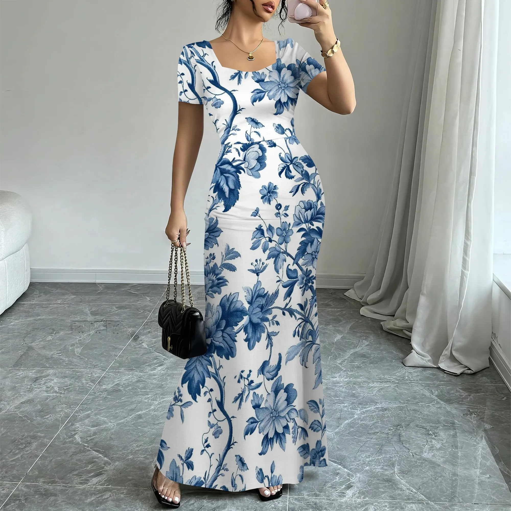Women's Porcelain Floral Maxi Dress Short Sleeve Bodycon Mermaid Fit Elegant Gown for Wedding Guest Eid Party 2025 Look
Women's Porcelain Floral Maxi Dress Short Sleeve Bodycon Mermaid Fit Elegant Gown for Wedding Guest Eid Party 2025 Look