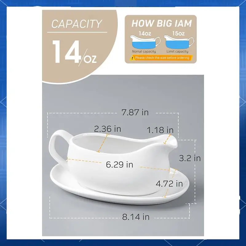 Gravy Boat And Saucer 14 Oz, Sauce Boat With Tray For Salad Dressings Milk,Warming Sauces,Creamer,Broth,White Durable
Gravy Boat And Saucer 14 Oz, Sauce Boat With Tray For Salad Dressings Milk,Warming Sauces,Creamer,Broth,White Durable