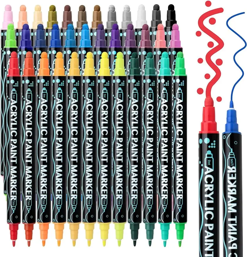 Dual Tip Acrylic Paint Pens Set Dot Markers Drawing Painting for Rock Painting Wood Canvas Metal StoneDIY Crafts Art Supplies
Dual Tip Acrylic Paint Pens Set Dot Markers Drawing Painting for Rock Painting Wood Canvas Metal StoneDIY Crafts Art Supplies