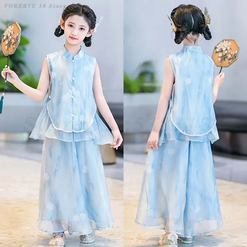 Hanfu Girls' Summer Tang Suit New Chinese Style Sleeveless Shirt Pants Set Kids Ancient Improved Traditional Oriental Clothing
Hanfu Girls' Summer Tang Suit New Chinese Style Sleeveless Shirt Pants Set Kids Ancient Improved Traditional Oriental Clothing