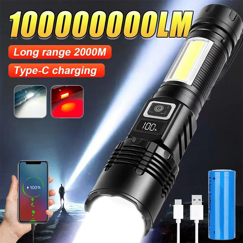 High Power LED Flashlight Zoom Torch USB Rechargeable Light Aluminum Alloy COB Flashlight Outdoor Emergency Use
High Power LED Flashlight Zoom Torch USB Rechargeable Light Aluminum Alloy COB Flashlight Outdoor Emergency Use