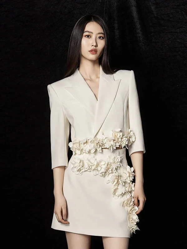 3D Flower Embroidered Suit Set with Shoulder Pad Seven Sleeve Short Jacket And Bodycon Skirt for Women
3D Flower Embroidered Suit Set with Shoulder Pad Seven Sleeve Short Jacket And Bodycon Skirt for Women