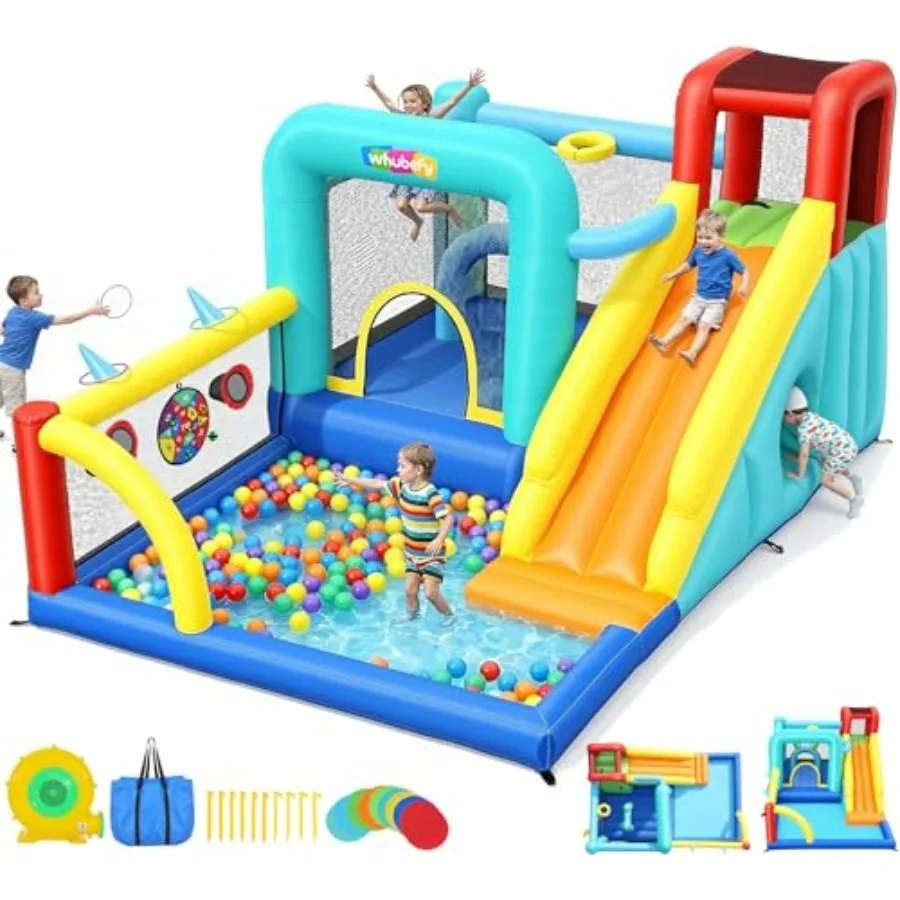 14-in-1 bounce house for indoor outdoor use, PVC material, blue and red, includes ball pit splash pool slide obstacle tunnel cl
14-in-1 bounce house for indoor outdoor use, PVC material, blue and red, includes ball pit splash pool slide obstacle tunnel cl