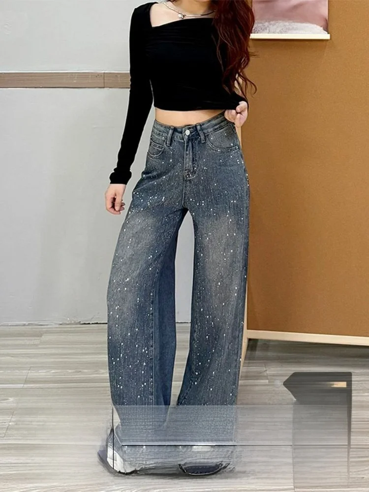 Свободные широкие джинсы с блестящими бриллиантами, женские осенне-зимние винтажные брюки прямого кроя High Street
Свободные широкие джинсы с блестящими бриллиантами, женские осенне-зимние винтажные брюки прямого кроя High Street