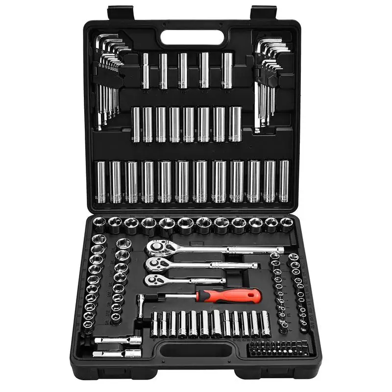 Mechanic Tool Kit 149pcs 3/8" 1/4" 1/2" Drive For Vehicle Maintenance, Home Improvement, Garage DIY, SAE Metric Ratchet Deep Shallow Sockets CR-V Alloy Steel Bits Storage Case Included
Mechanic Tool Kit 149pcs 3/8" 1/4" 1/2" Drive For Vehicle Maintenance, Home Improvement, Garage DIY, SAE Metric Ratchet Deep Shallow Sockets CR-V Alloy Steel Bits Storage Case Included
