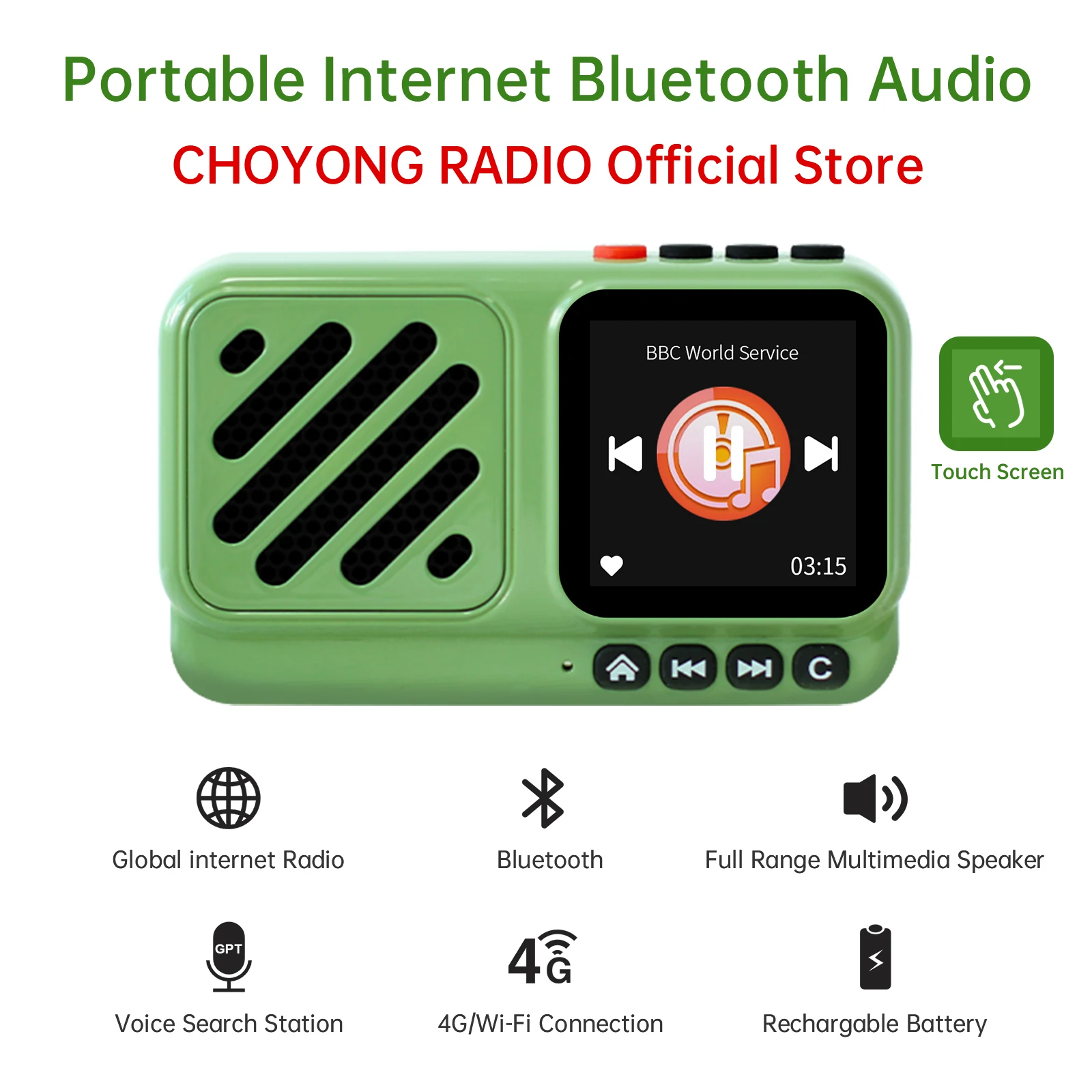Choyong Voyager Bluetooth Speaker(Global version) Wireless Internet Radio with WIFI/4G,World Radio Station,BT5.3
Choyong Voyager Bluetooth Speaker(Global version) Wireless Internet Radio with WIFI/4G,World Radio Station,BT5.3