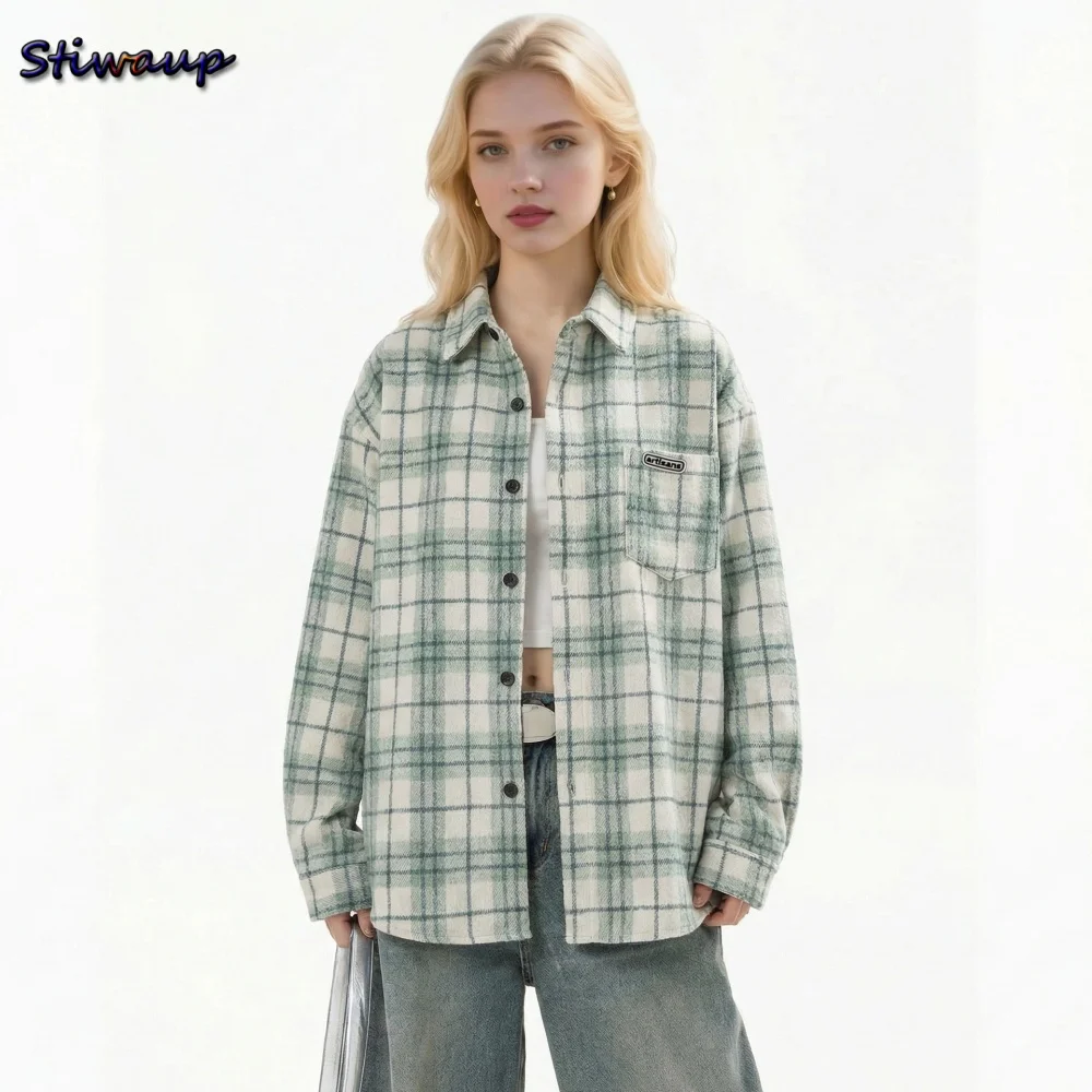 Женская рубашка в зеленую клетку, свободная повседневная блузка оверсайз, женский топ с длинным рукавом, весна 2026, высококачественная женская одежда
Женская рубашка в зеленую клетку, свободная повседневная блузка оверсайз, женский топ с длинным рукавом, весна 2026, высококачественная женская одежда