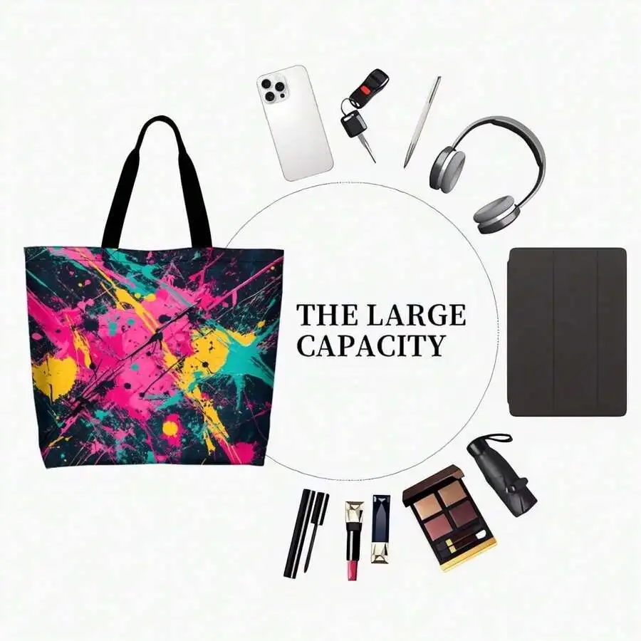 Abstract Paint Splatter Tote Bag Vibrant Neon Pink Turquoise Yellow Large Capacity Casual Unisex Shoulder Bag
Abstract Paint Splatter Tote Bag Vibrant Neon Pink Turquoise Yellow Large Capacity Casual Unisex Shoulder Bag