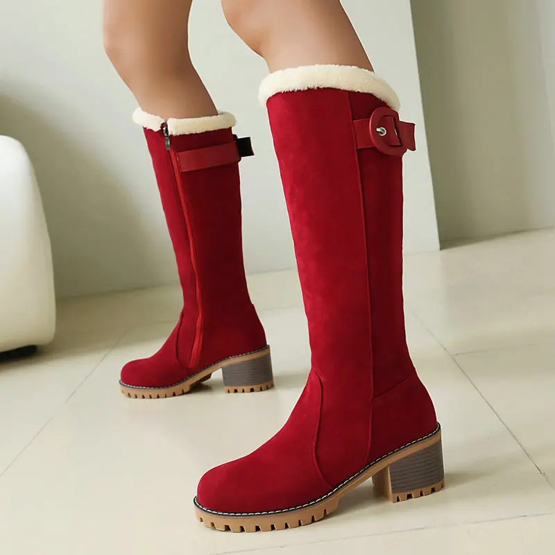 Ladies Warm Plush Lined Knee High Snow Boots Suede Chunky Heel Side Zip Buckle Winter Long Boots Non Slip Platform Shoes
Ladies Warm Plush Lined Knee High Snow Boots Suede Chunky Heel Side Zip Buckle Winter Long Boots Non Slip Platform Shoes